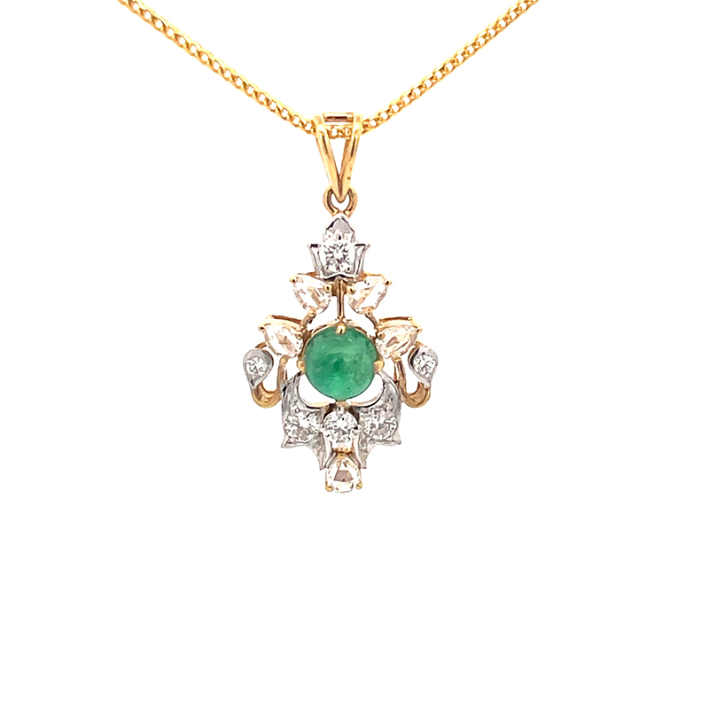 Emerald and Diamond Pendant Set in Yellow Gold